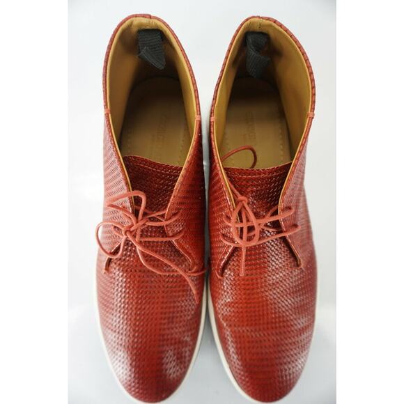 Giorgio Armani Red Perforated Leather High Top Sneakers Size  display picture 2